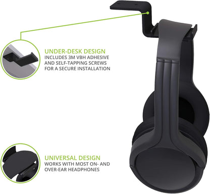Kanto HHW Universal Under Desk Headphone Hook with Curved Padding | White