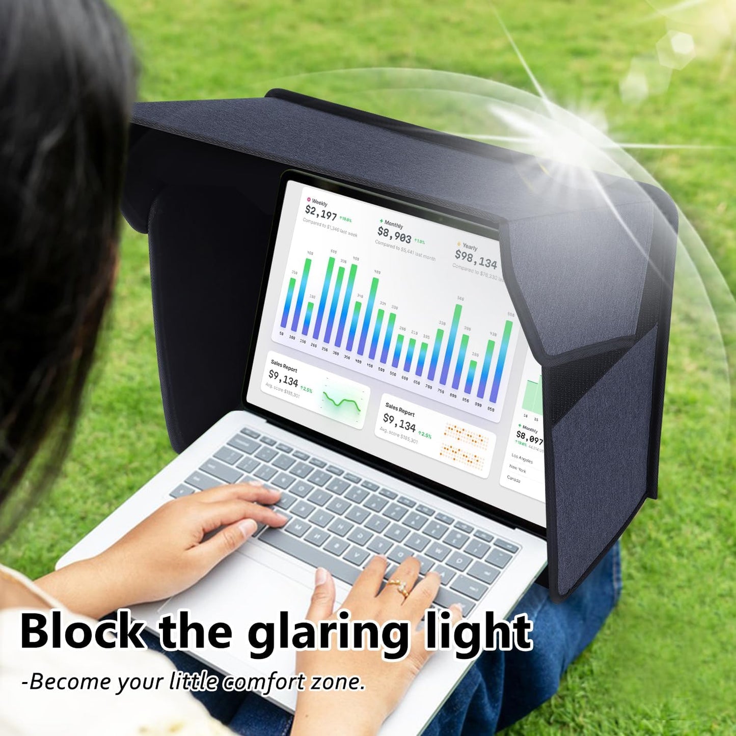 Portable Laptop Sun Shade Foldable Laptop Sun Shade for Working Outside Computer Screen Glare Protection for Computer Privacy Hood Cover,with Glare Reduction 12-14in(Patent Pending)