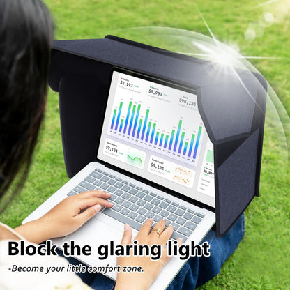 Portable Laptop Sun Shade Foldable Laptop Sun Shade for Working Outside Computer Screen Glare Protection for Computer Privacy Hood Cover,with Glare Reduction 12-14in(Patent Pending)