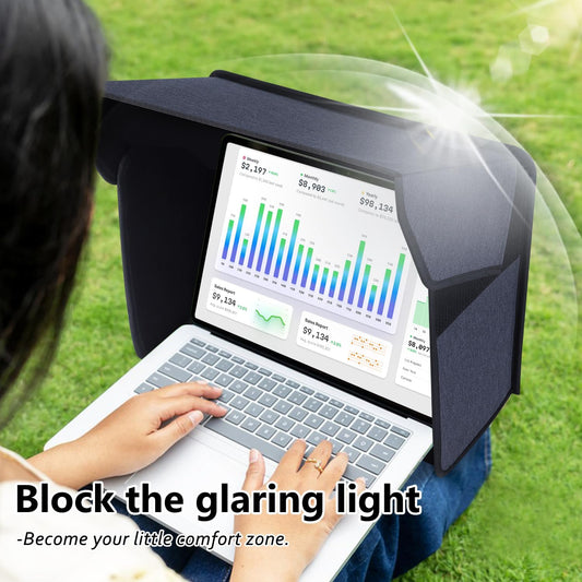 Portable Laptop Sun Shade Foldable Laptop Sun Shade for Working Outside Computer Screen Glare Protection for Computer Privacy Hood Cover,with Glare Reduction 12-14in(Patent Pending)