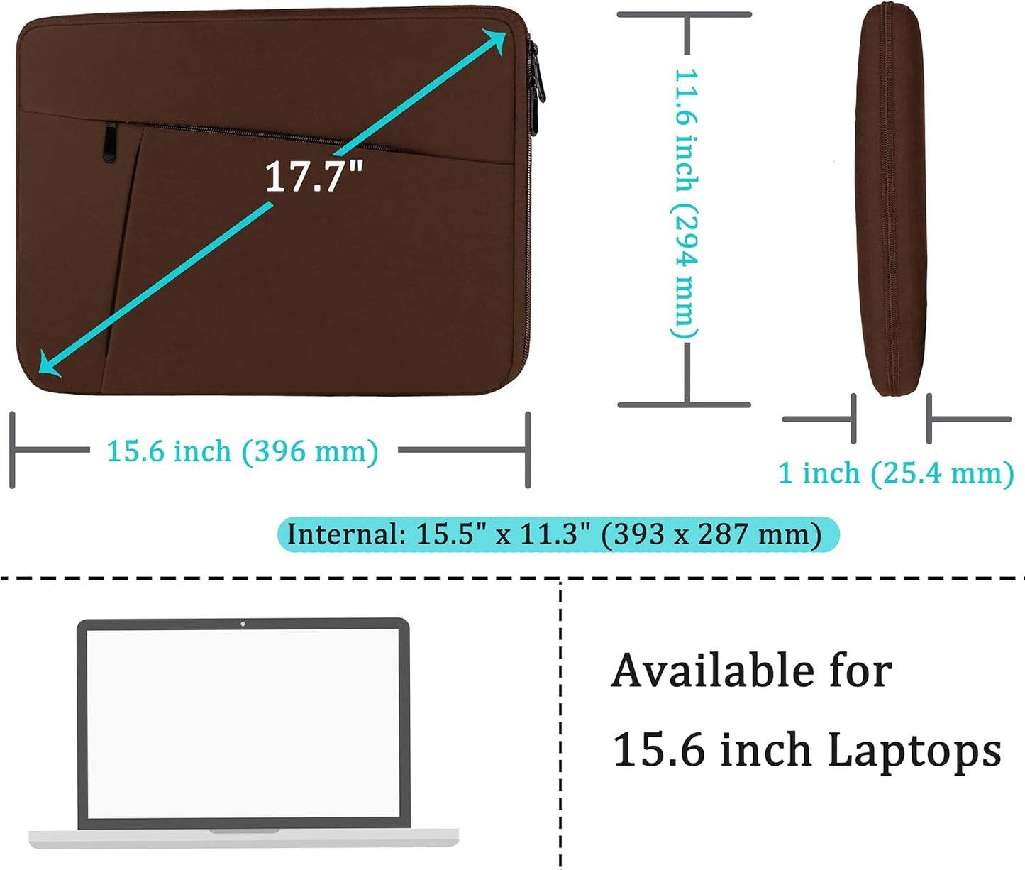 Laptop Case Sleeve 15.6 inch, Durable Shockproof Protective Computer Carrying Cover with Front Pocket, Briefcase Handbags Laptop Sleeve Bag for 15.6 inch HP, Dell, Acer, Asus, Notebook, Black