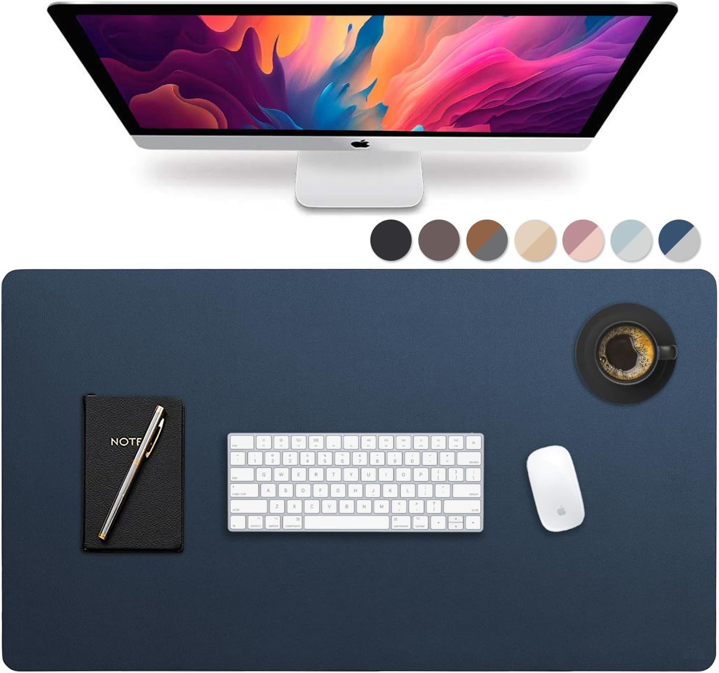 Leather Desk Pad 36" x 20", Vine Creations Office Desk Mat Waterproof Black - Premium Quality - Smooth Mouse Writing Surface - Maximum Protection Dual-Sided Pu Leather Blotter for Desk Office/Home