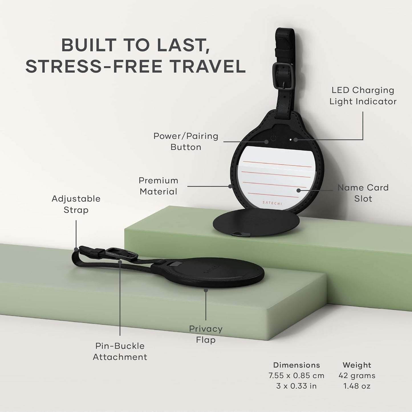 Satechi FindAll Smart Luggage Tag with Find My, TSA-Friendly, Airport Tracking, Left-Behind Alerts, Loud Audible Chime, Wireless Rechargeable, Works with iPhone, iPad, Mac – Desert Rose