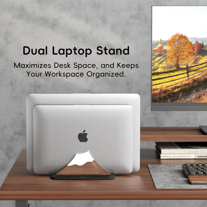 AFOOYO Vertical Dual Laptop Stand - Snow Peak-Shaped Wooden Adjustable Laptop Holder,2 Slots Desktop Dock Compatible with All MacBook, Surface,Chromebook,Dell & More(Beechwood)