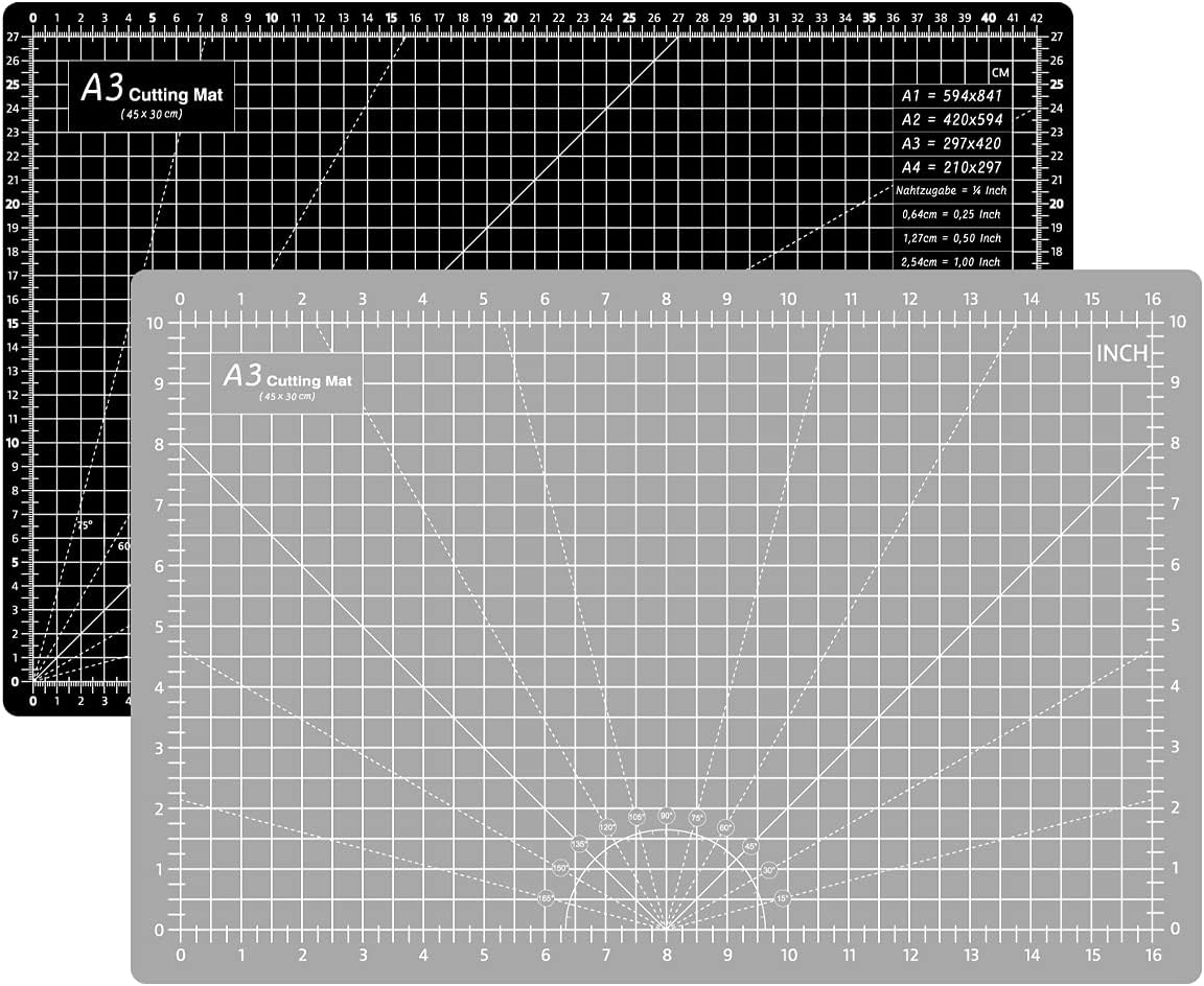 HEADLEY TOOLS 18" x 24" Thickened Self Healing Cutting Mat, A2 Rotary Cutting Sewing Mat for Crafts, Double Sided 5-Ply Table Cutting Board for Fabric Quilting Leather Arts Hobby Project, Grey/Black