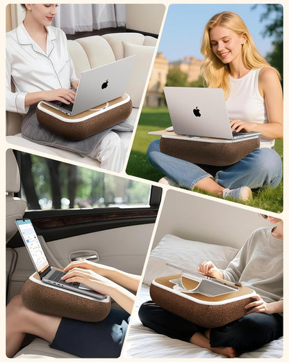 Lap Desk with Storage Cushion Washable - with Magnetic Mouse Pad, Scented Cotton Pads - Multi-Functional Lap Desk for Home Office Couch Bed -Fits Up to 15 Inch Laptop
