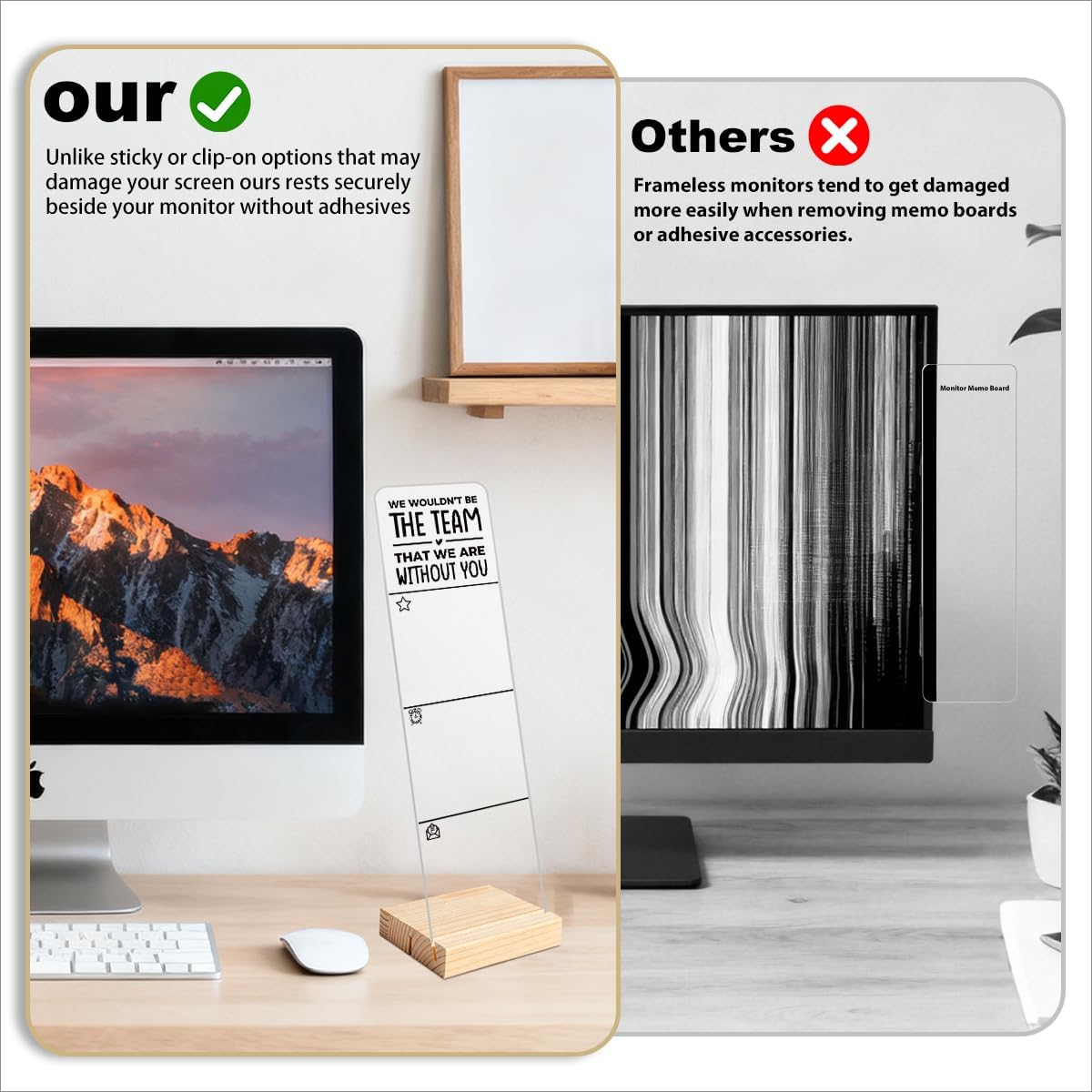 Monitor Memo Board with Removable Wooden Base Acrylic Portable Sticky Note Holder, It's Fine I'm Fine Everything is Fine Logo Office Desk Desk Set Sticky Notes 100 Sheets