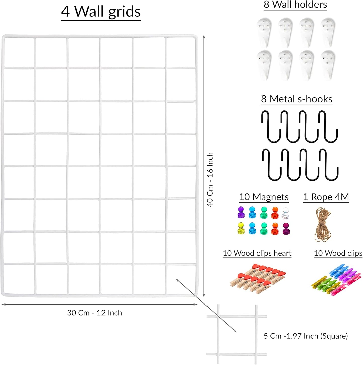ODOXIA 2 Pack Wire Wall Grid Panel | Photos & Pictures Display Grid Wall Panels | Black, Magnetic & Metal Grid | Photo Grid Wire Board | Hanging Home, Office & Kitchen Decor