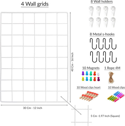 ODOXIA 2 Pack Wire Wall Grid Panel | Photos & Pictures Display Grid Wall Panels | Black, Magnetic & Metal Grid | Photo Grid Wire Board | Hanging Home, Office & Kitchen Decor