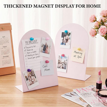 2 Pack Purple Magnetic Display Board, 11 × 8" Metal Desktop Magnet Bulletin Board, Anti-Slip Arch Memo Message Photo Display Board for Organized Space at Home, Office, Dorm, Store Table