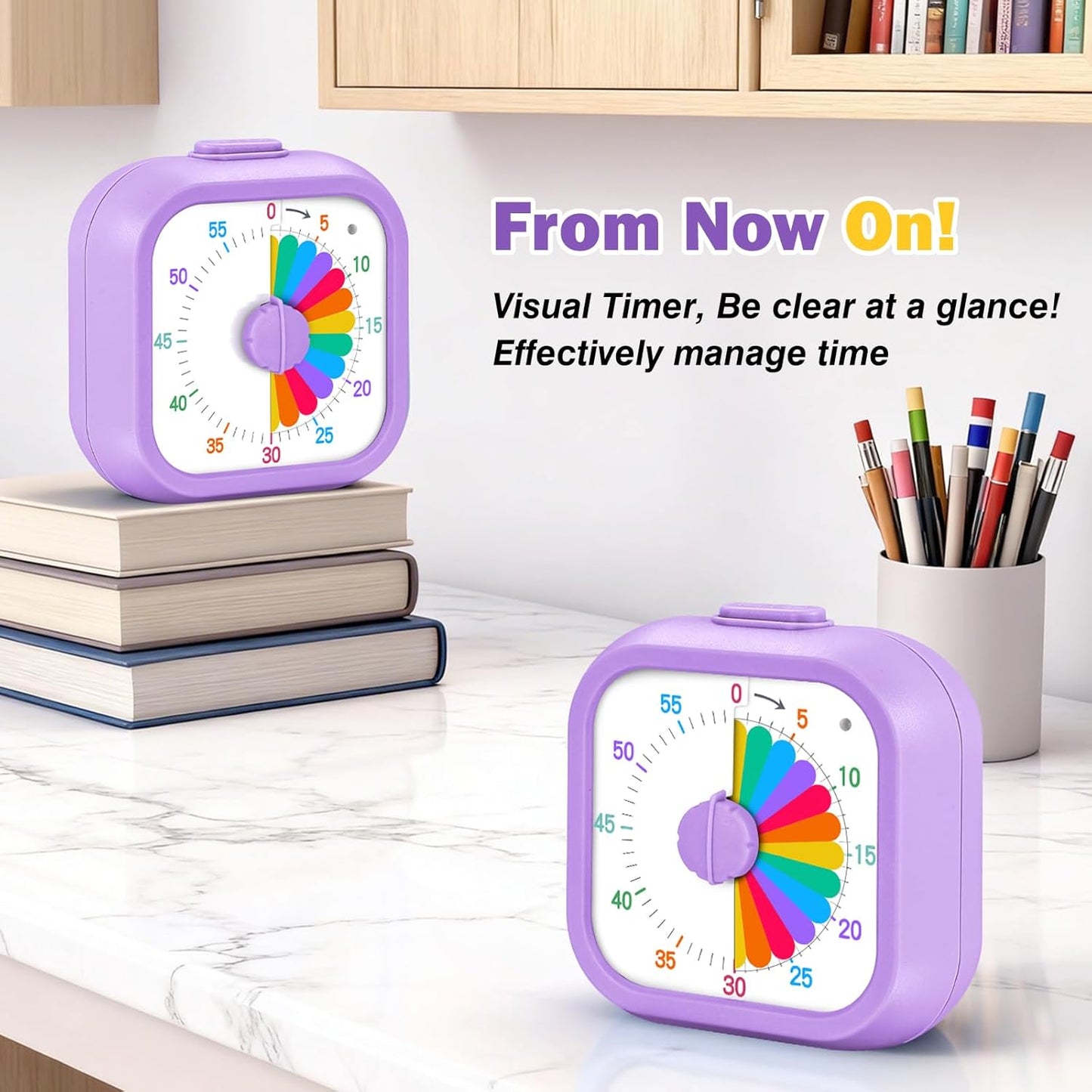 Mwellewm Visual Timer for Kids, 60 Minute Time Digital Pomodoro Timer Countdown with Silent Pause Function for Classroom Kitchen Study Cooking Meetings ADHD Rainbow Pattern(Blue)