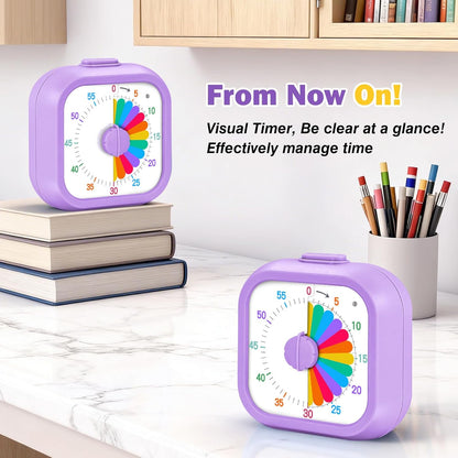 Mwellewm Visual Timer for Kids, 60 Minute Time Digital Pomodoro Timer Countdown with Silent Pause Function for Classroom Kitchen Study Cooking Meetings ADHD Rainbow Pattern(Blue)