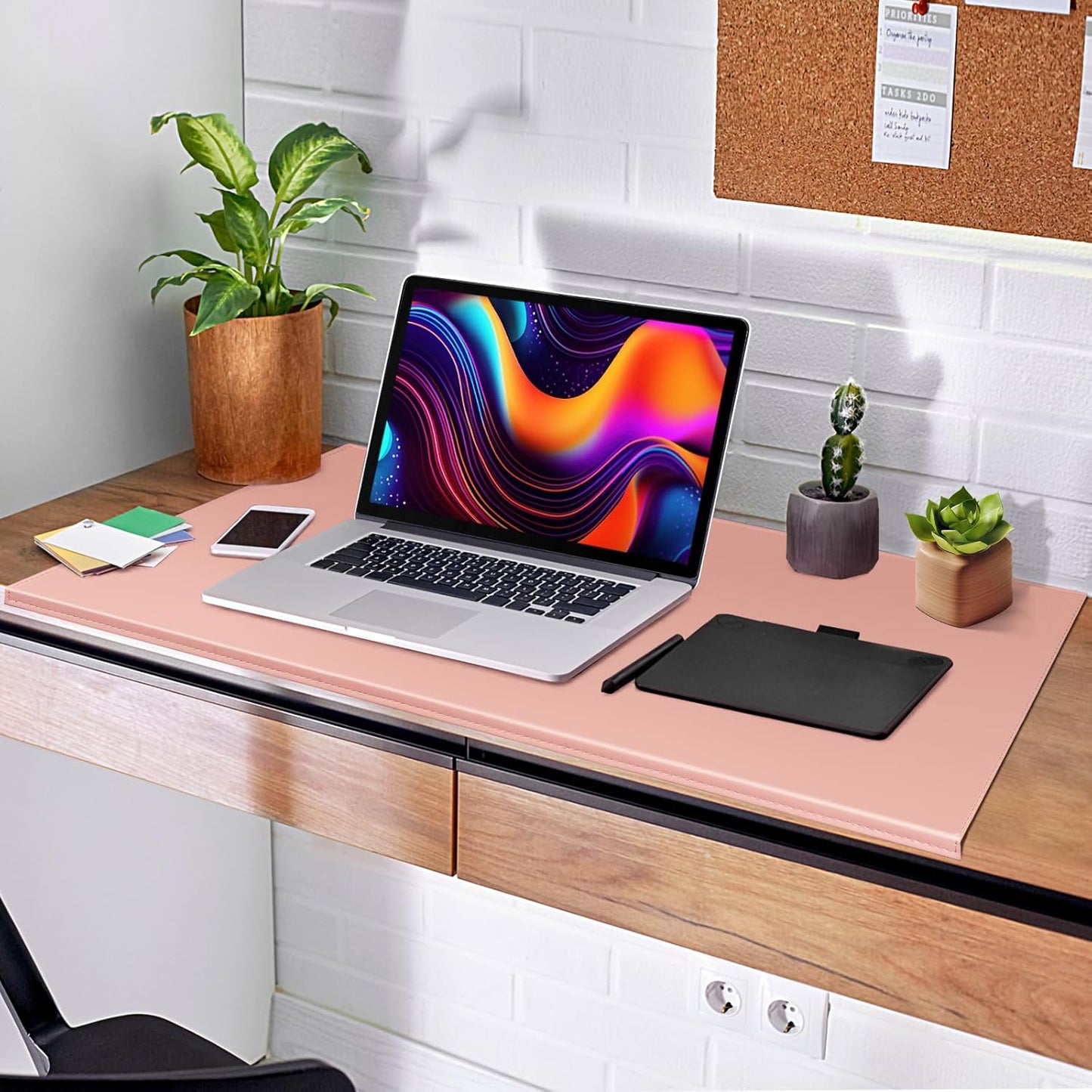 AKOZLIN 35.4"x 18.9" Soft PU Leather Surface Office Desk Mouse Mat Anti-Push Pad with Full Grip Fixation Lip Table Blotter Edge-Locked Protector