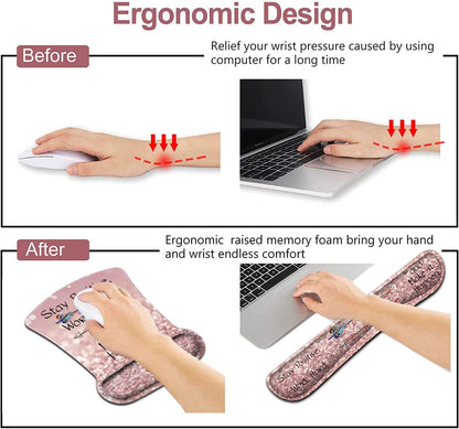 Mouse Pad with Wrist Support, Ergonomic Gel Mouse Pad Beautiful Flowers,Non-Slip Durable, Memory Foam Keyboard Wrist Rest, Suitable for Office Typing Games, Pink Hyacinths on Wood Panel