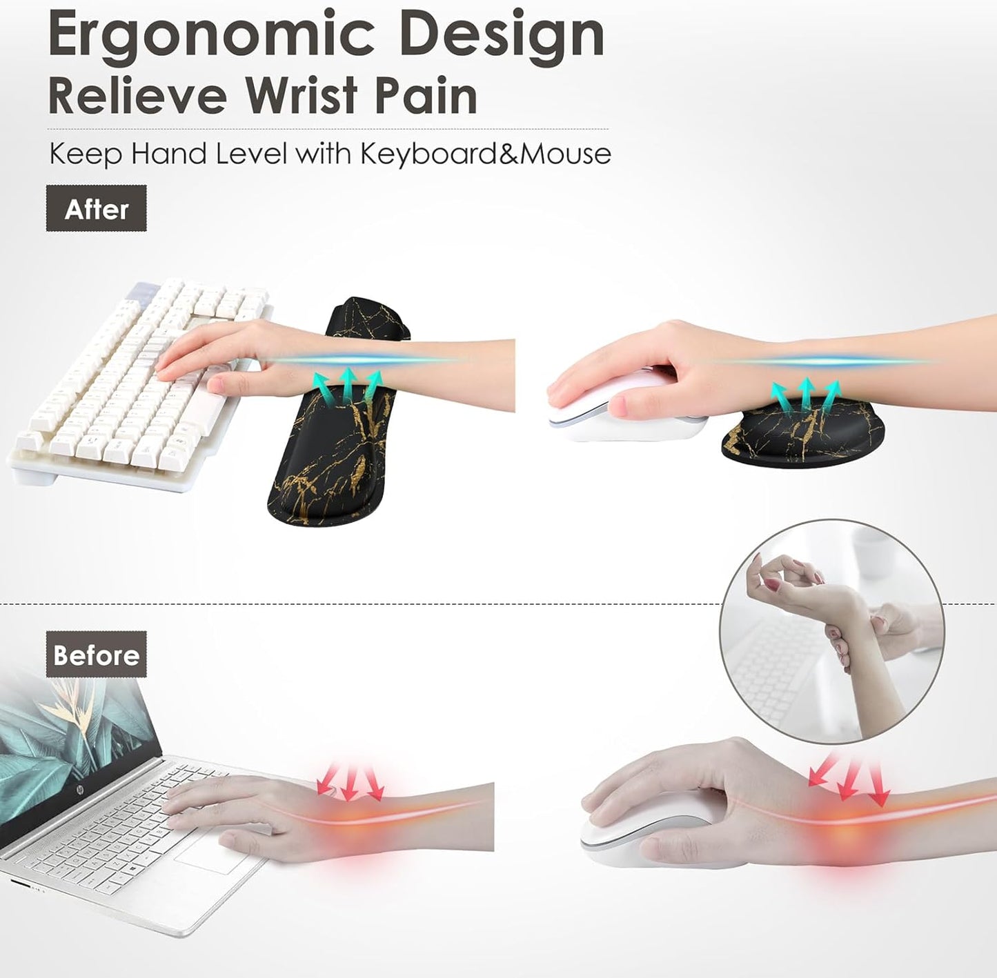 Gimars Upgrade Enlarge Silky and Superfine Fabric Gel Memory Foam Keyboard Wrist Rest Set, Ergonomic Keyboard Mouse Wrist Support for Typing Pain Relief, Comfort for Office, Gaming, Computer, Black