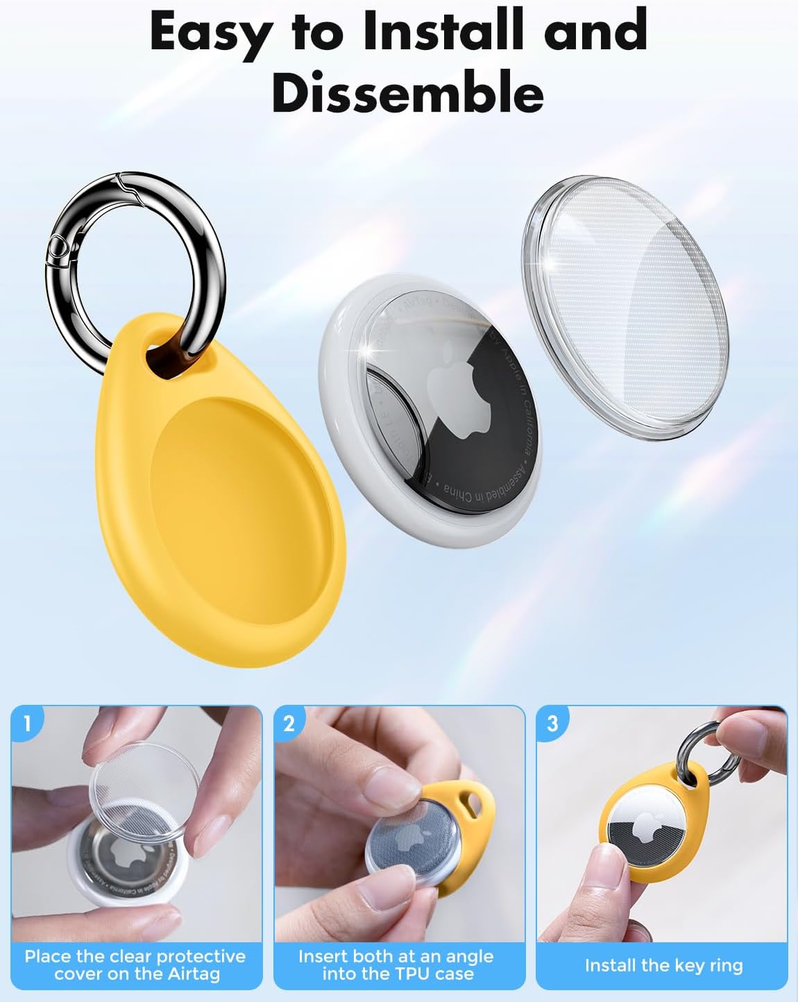 UNBREAKcable AirTag Holder for Apple - 4 Pack Air Tag Case [Fit Tightly Design] [Easy to Install] [Hold Securely] Waterproof TPU Protective Cover with Metal Keychain for Kids,Pet,Luggage,Backpack,Keys