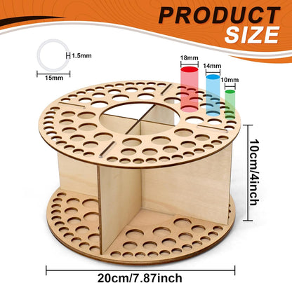 Wooden Paint Brush Holder 76 Holes and 4 Compartments Round Paintbrush Holder Organizer with Silicone Rings Wood Artist Paint Brush Stand Rack for Pens Pencils Art Tools
