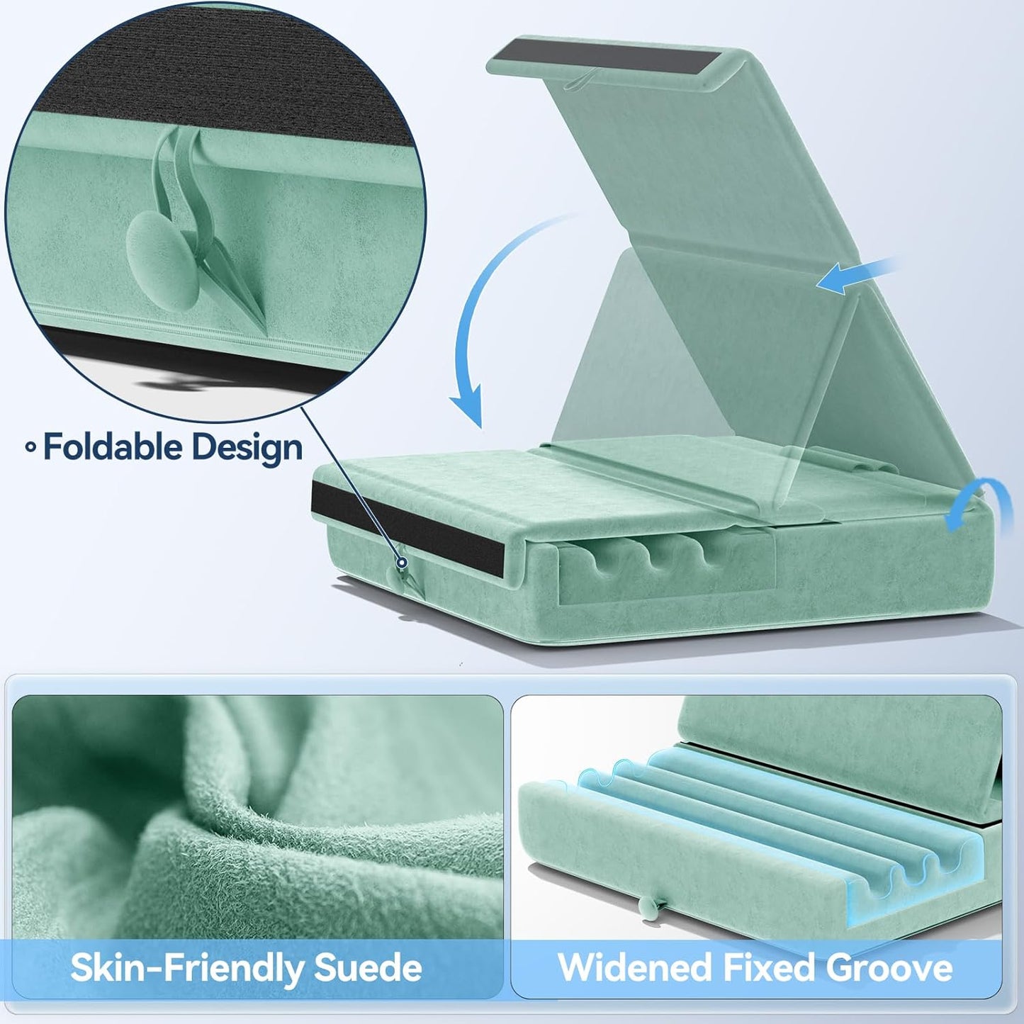 KDD Tablet Pillow Holder, Foldable iPad Stand for Lap, Bed and Desk -Tablet Soft Pad Dock with Pocket & Stylus Mount Compatible with iPad Pro 12.9, 10.5, 9.7 Air Mini 6 5 4 3, Galaxy Tab, E-Reader