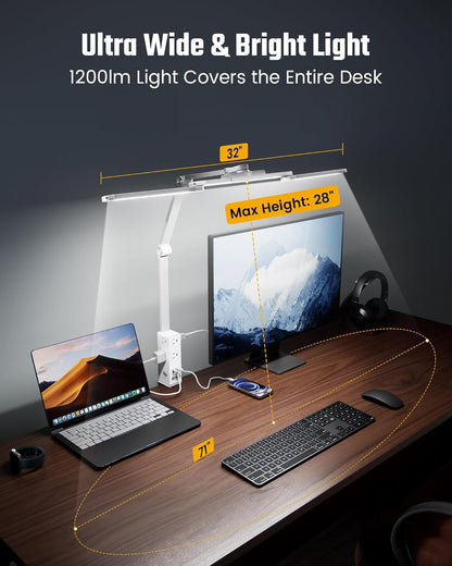 SUPERDANNY Eye-Caring LED Desk Lamp 360° Flexible Gooseneck Work Lamp with Desk Side Clamp Touch Control 3 Light Colors Smooth Dimming Task Lighting Reading Light for Home Office College Dorm, Black
