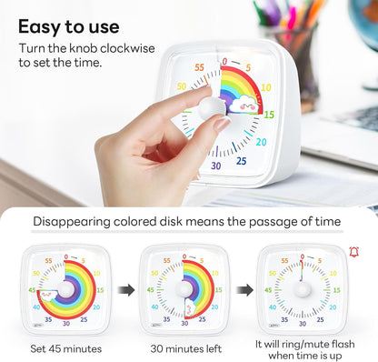 Yunbaoit Visual Timer with Night Light, 60-Minute Countdown Timer for Kids and Adults, Silent Classroom Timer, Time Management Tool for Home, School, or Work (Light Blue)