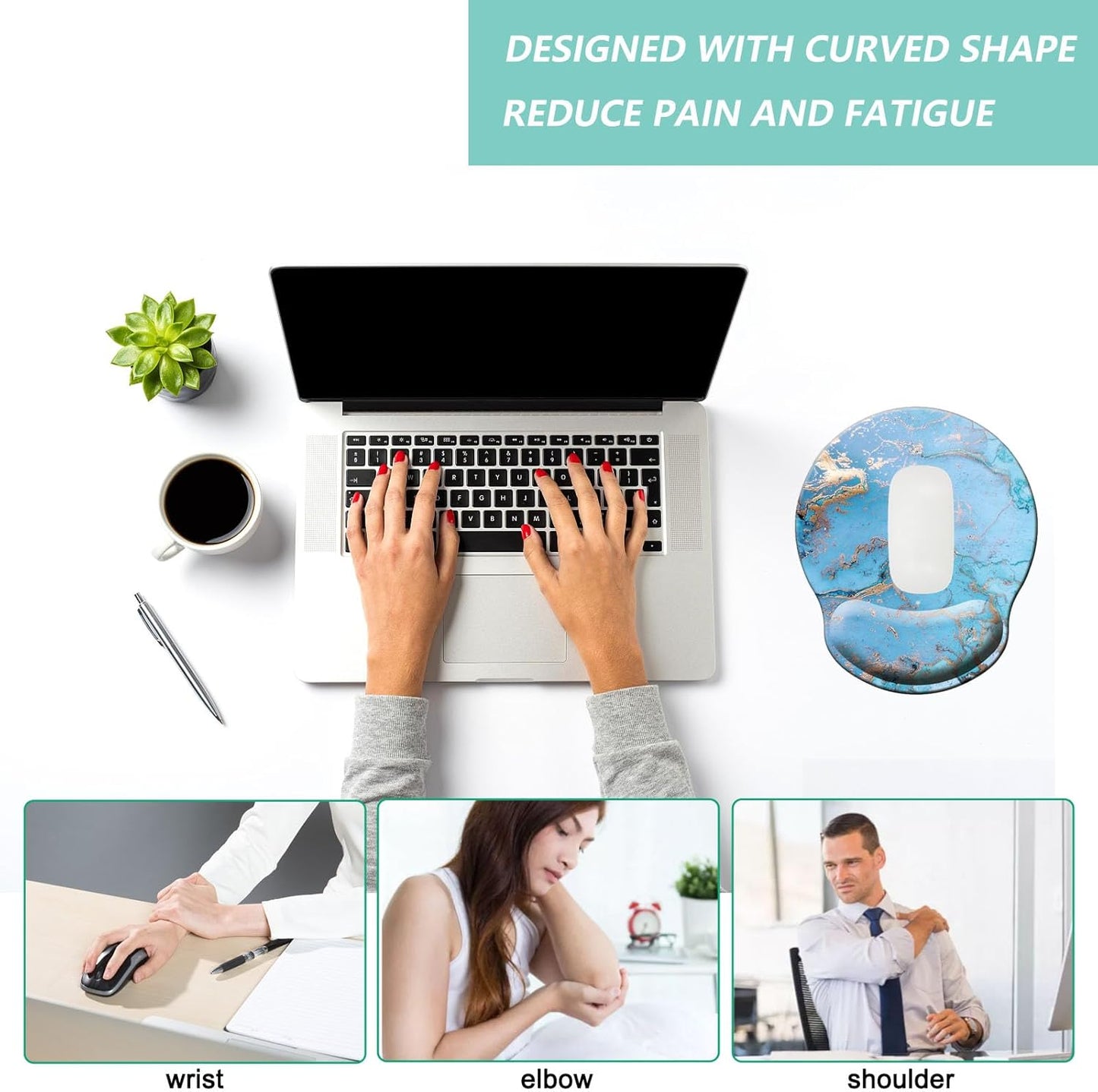 Mouse Pad with Wrist Support, Ergonomic Mouse Pad with Memory Foam Wrist Rest Cushion, Non-Slip Rubber Base Gaming Mice Pad for Home Office Computer Laptop, Flowers Grass