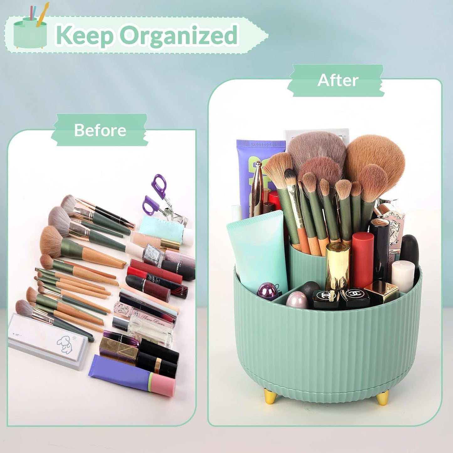 SKYDUE 360 Rotating Plastic Desk Pen Organizer with 5 Slots, Dual-Purpose Art Supply Pencil Cup for Office, School, Home