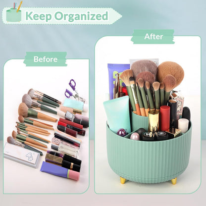 SKYDUE 360 Rotating Plastic Desk Pen Organizer with 5 Slots, Dual-Purpose Art Supply Pencil Cup for Office, School, Home