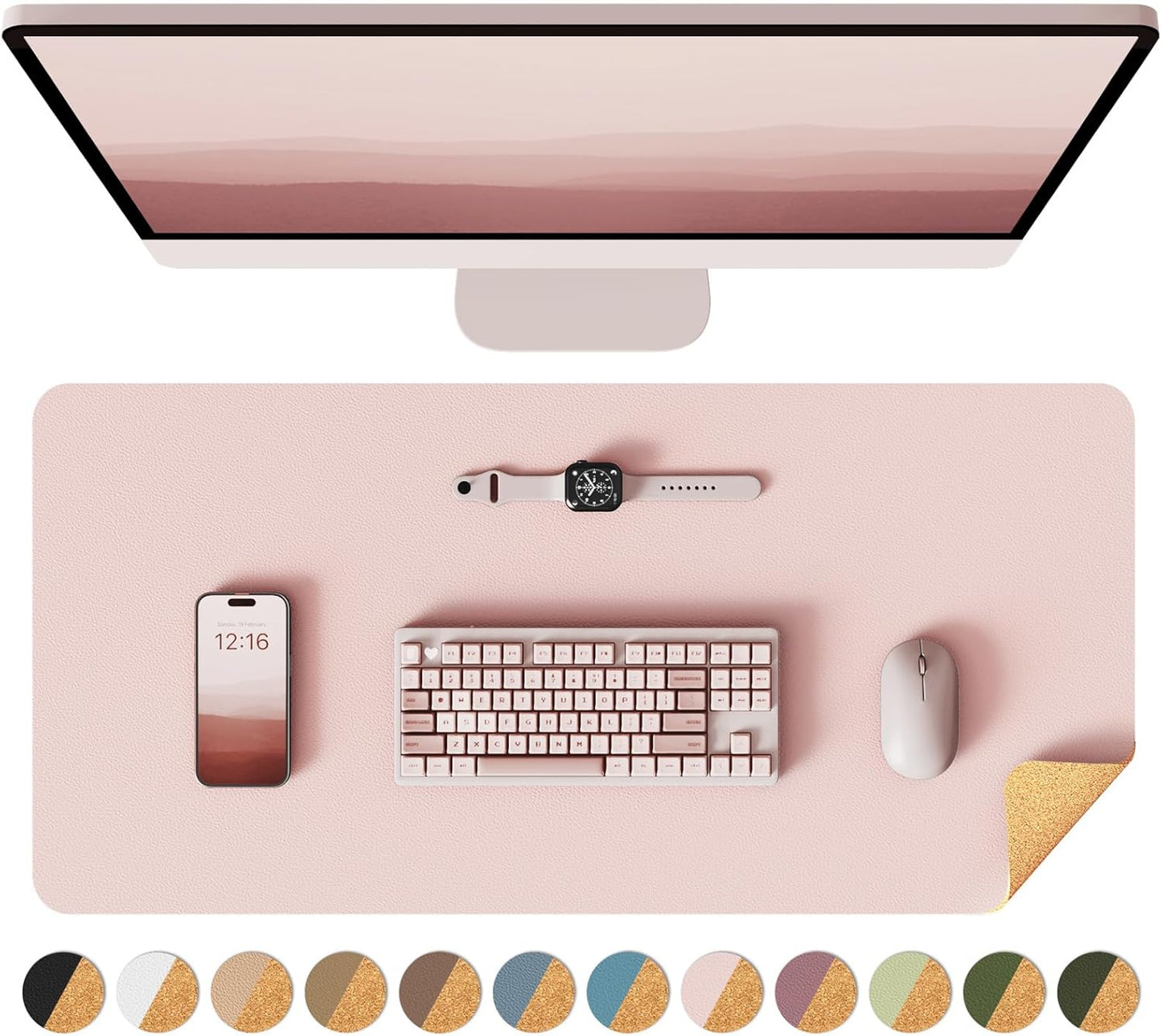 YSAGi Double-Sided Desk Pad, 31.5"x15.7"Leather Desk Mat, Eco Cork Desk Pad Protector,Large Mouse Pad,Waterproof Desk Blotter for Office/Home(Coffee)