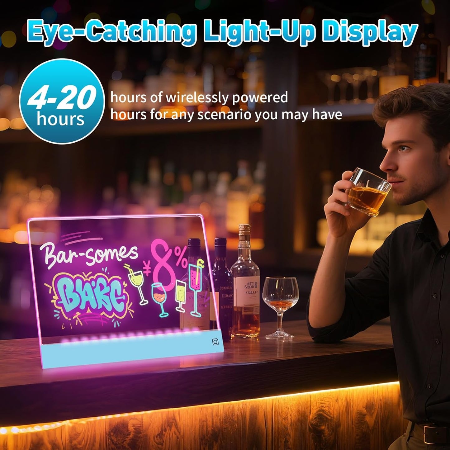 Rechargeable LED Drawing Board for Kids with Tracing Pages, Lumi Board Magnetic Light Up Acrylic Dry Erase Board, LED Note Board with 4 Magnets, Birthday Gifts Toy for Kids/Girls