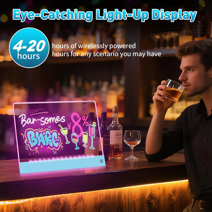 Rechargeable LED Drawing Board for Kids with Tracing Pages, Lumi Board Magnetic Light Up Acrylic Dry Erase Board, LED Note Board with 4 Magnets, Birthday Gifts Toy for Kids/Girls