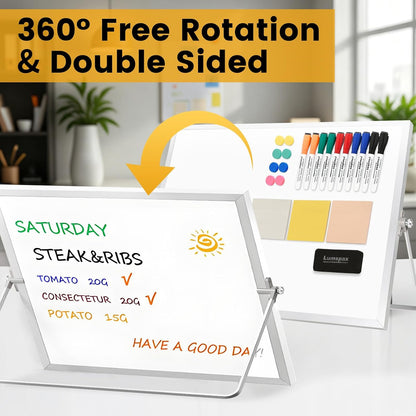 Desktop Whiteboard with Stand, 16" x 12" Double-Sided Dry Erase Board with Stand, Portable Stand White Board for Office, Home, School
