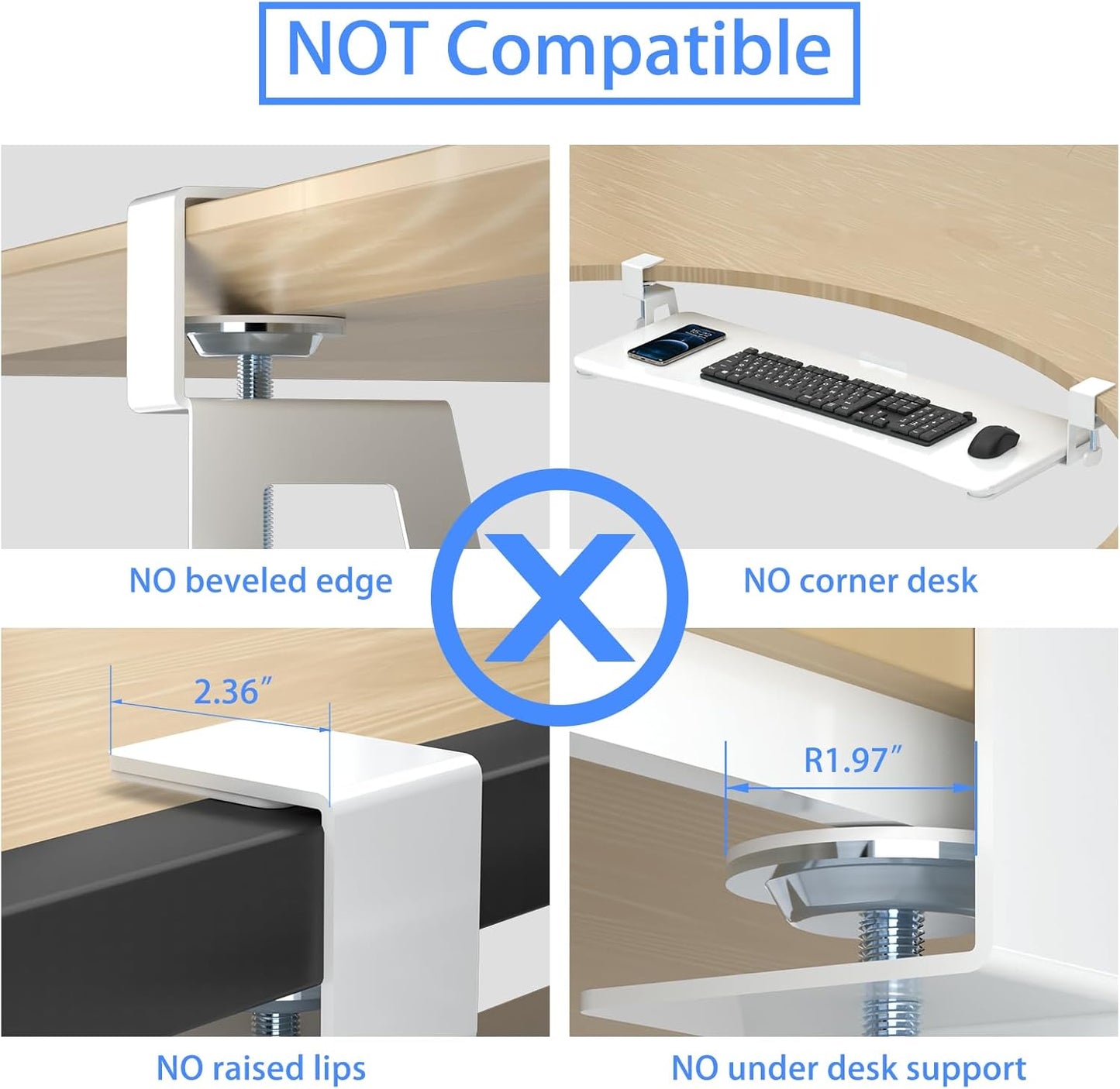 suptek Keyboard Tray Under Desk Pull Out with C Clamp Mount, Computer Keyboard & Mouse Tray, 25.6 (30 Including Clamps) x 11.8 inch Slide-Out Platform Computer Drawer for Typing, Black, DSF1
