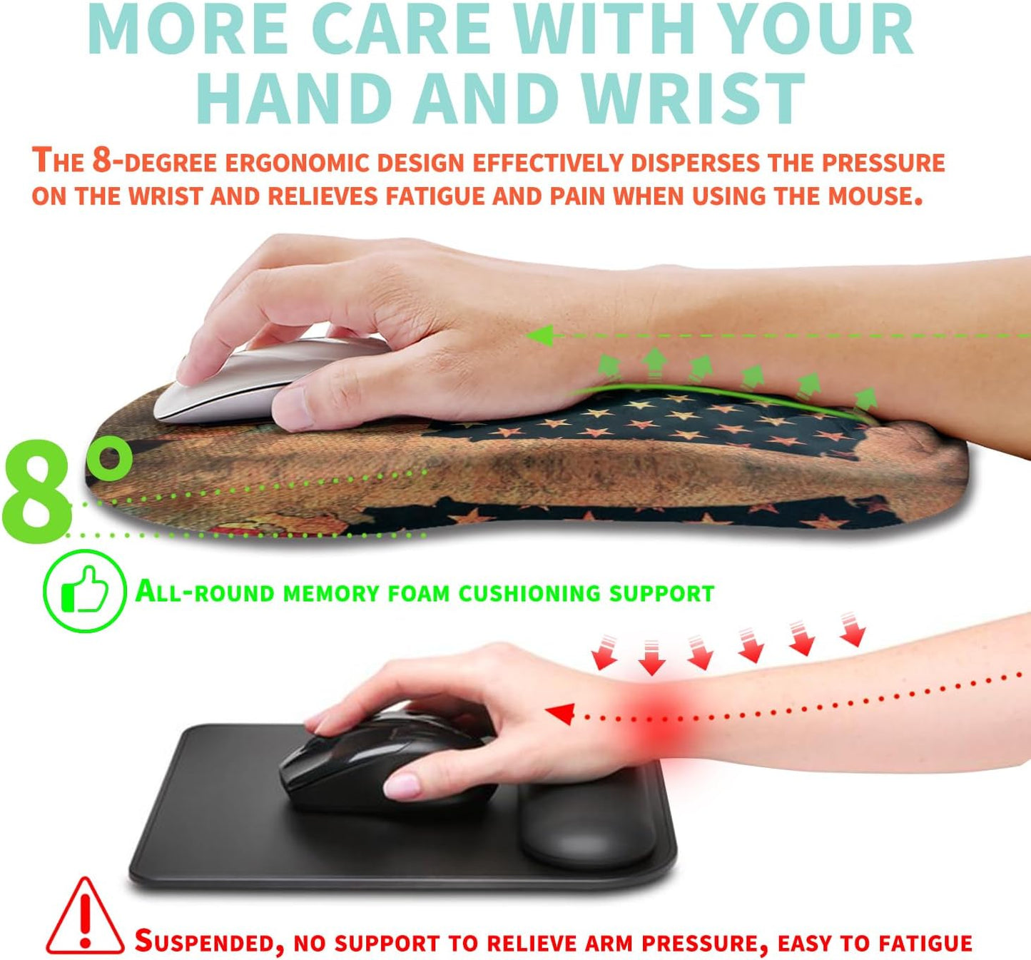 Ergonomic Mouse Pad Wrist Support with Memory Foam Massage Bulge, Carpal Tunnel Pain Relief Mousepad Wrist Rest for Mouse(12x8 inch, Silver Gray Light Purple)