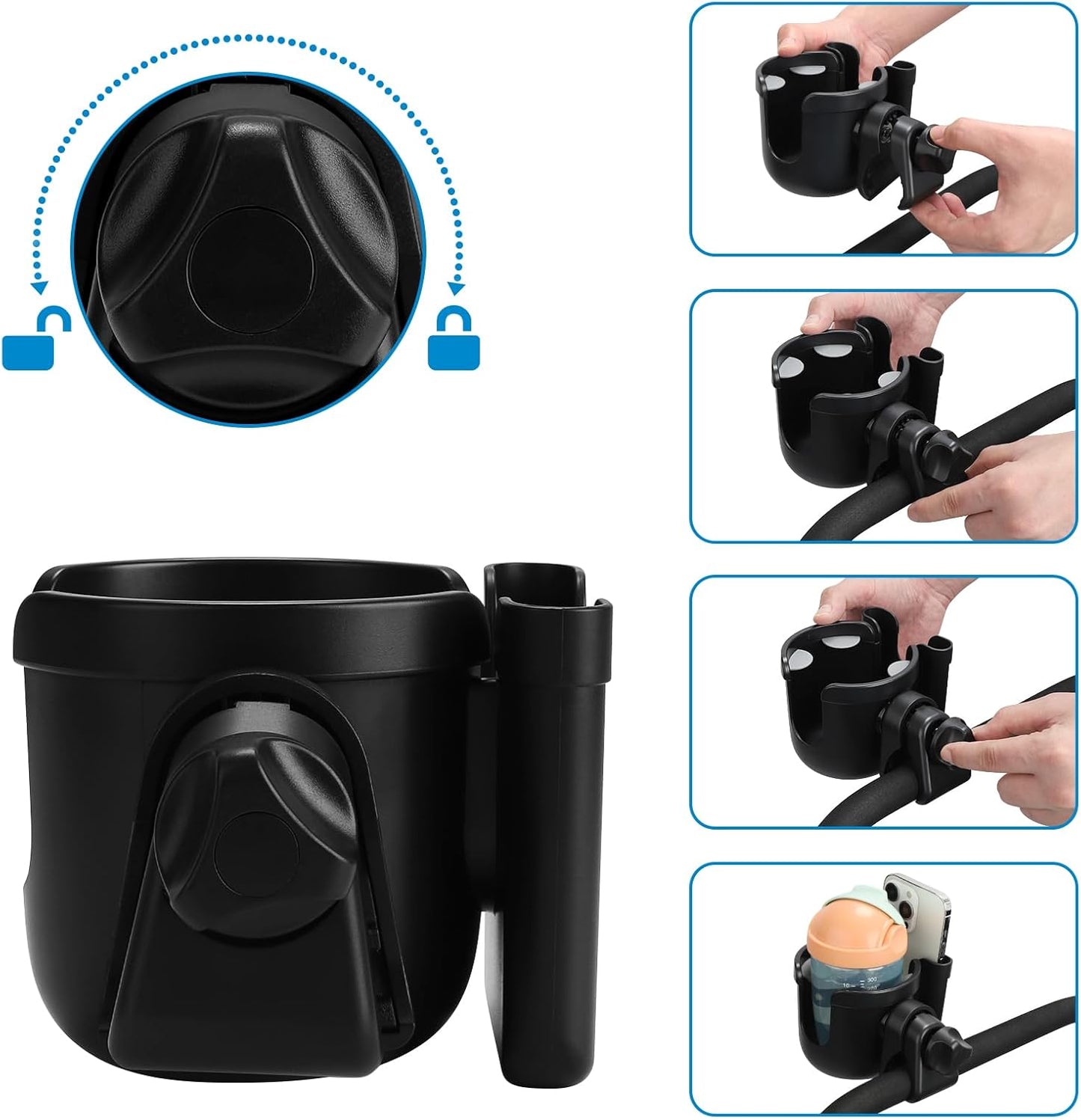 Accmor 2-in-1 Walker Cup Holder with Phone Holder, Wheelchair Cup Holder, Rollator Cup Holder, Cup Phone Holder for Walker, Wheelchair, Rollator, Mobility Scooter