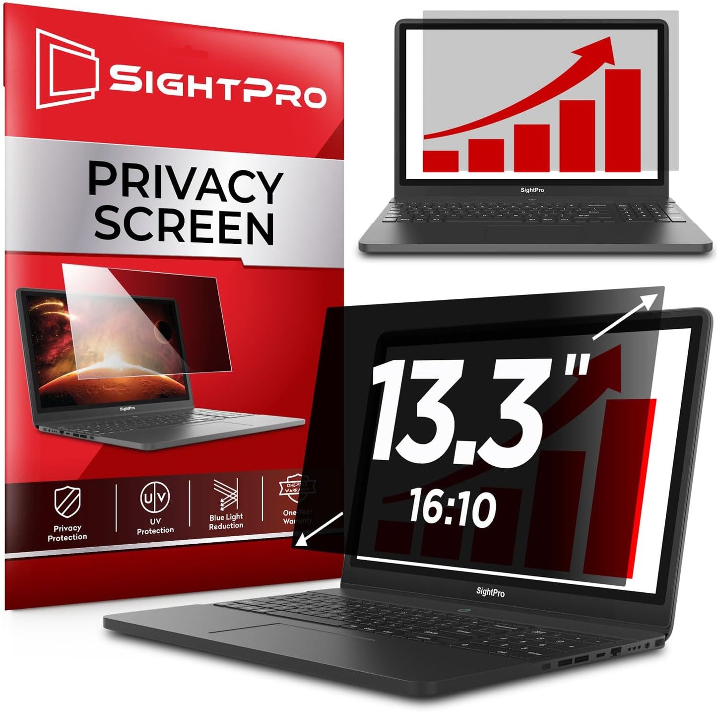SightPro 13.3 Inch 16:10 Laptop Privacy Screen Filter - Computer Monitor Privacy Shield and Protector - High Clarity