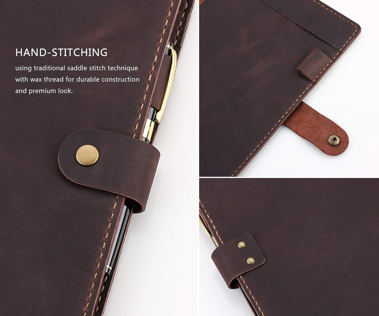Robrasim Leather Cover for 6"x9" Steno Notebook, Leather Folio Cover Compatible with 6x9 Spiral Steno Pads, A5 Notebook Organizer with Pen Loop - Brown