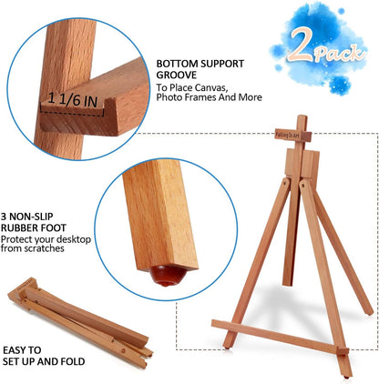 Falling in Art Beechwood 25" Tabletop Easel Display Stand for Painting - Holding Canvas Up to 22 1/2 Inches High, A-Frame Artist Tripod with Rubber Feet, Portable Photo and Sign Holder