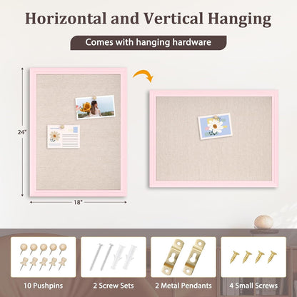 DOLLAR BOSS Bulletin Boards with Linen 1-Pack 16''X 12'' Double-Sided Cork Board for Walls Wood Framed Bulletin Boards, Small Pin Board for Home Kitchen Office Decorative Hanging 10 Pushpins