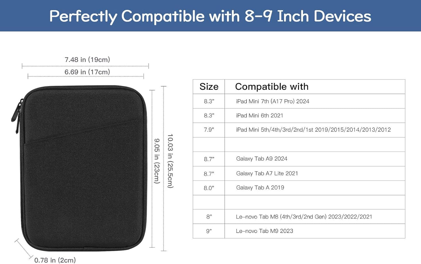 Dadanism 9-11" Tablet Sleeve Bag Carrying Case for iPad (A16) 11th Gen 11", iPad 10th Gen 10.9" Air 5/4, iPad Air M4/Pro 11", iPad 9/8/7th, Galaxy Tab A11+ Plus 11", Remarkable 2 10.3", Black