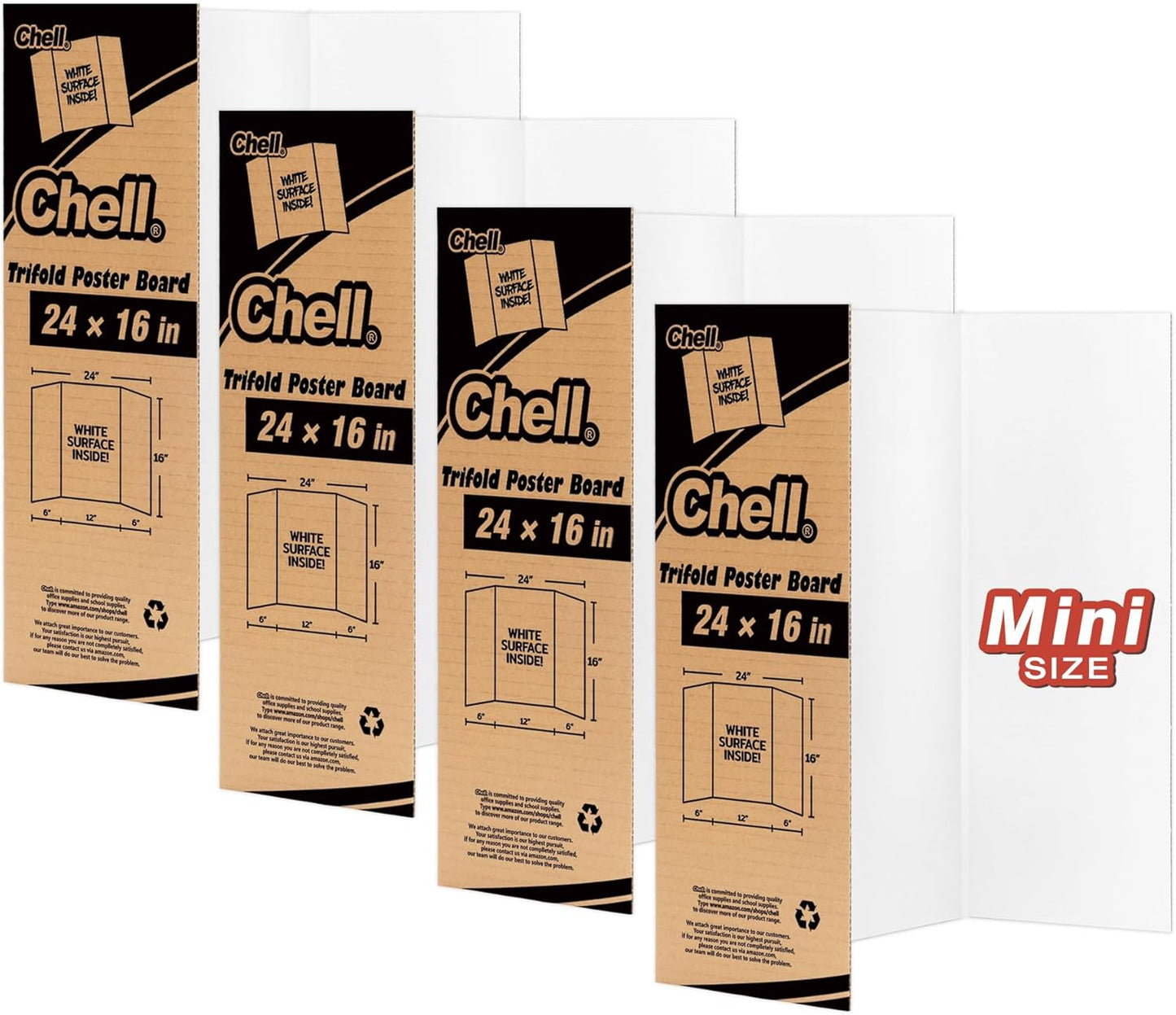 Chell 36" x 48" Large Trifold Poster Board, 2 Pack, White Corrugated Project Boards for Science Fair, School Projects, Event Displays and Business Presentations