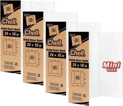 Chell 36" x 48" Large Trifold Poster Board, 2 Pack, White Corrugated Project Boards for Science Fair, School Projects, Event Displays and Business Presentations