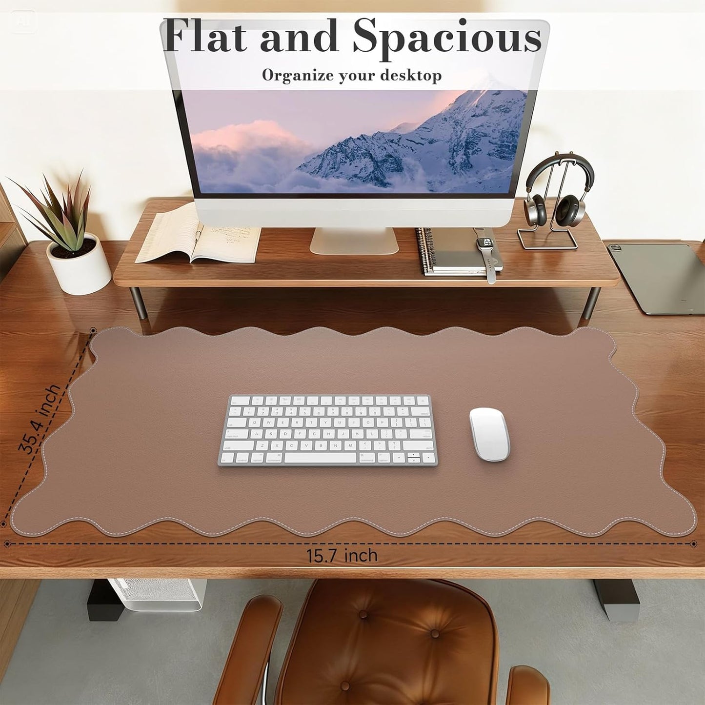 iCasso Pink Leather Desk Mat,Extra Large Scalloped Mouse Pad for Desktop,Waterproof PU Nail Table Mat,Cute Keyboard Mats for Women Girl,Non-Slip Desk Cover Mat for Office Home Dorm