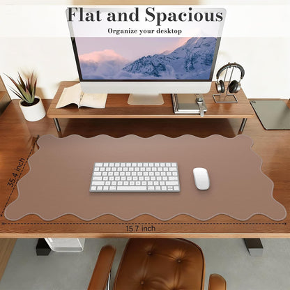 iCasso Pink Leather Desk Mat,Extra Large Scalloped Mouse Pad for Desktop,Waterproof PU Nail Table Mat,Cute Keyboard Mats for Women Girl,Non-Slip Desk Cover Mat for Office Home Dorm