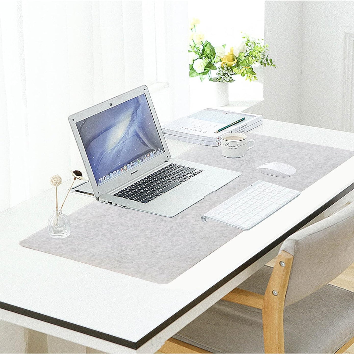 DAWNTREES Large Felt Desk Mat, 40''x16'' Full Keyboard and Mouse Pad for Office and Home, Computer Desk Mat for Desktop, Non-Slip Felt Desk Pad Protector