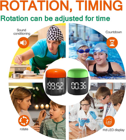 Large Display Digital Timer Stopwatch, Retro Manual Twist Table Count Down & Up Game Timer, Easy to use, Night Light Silent & Sound Timers for ADHD Study Work Kitchen Classroom Yoga Gym (Tangerine)