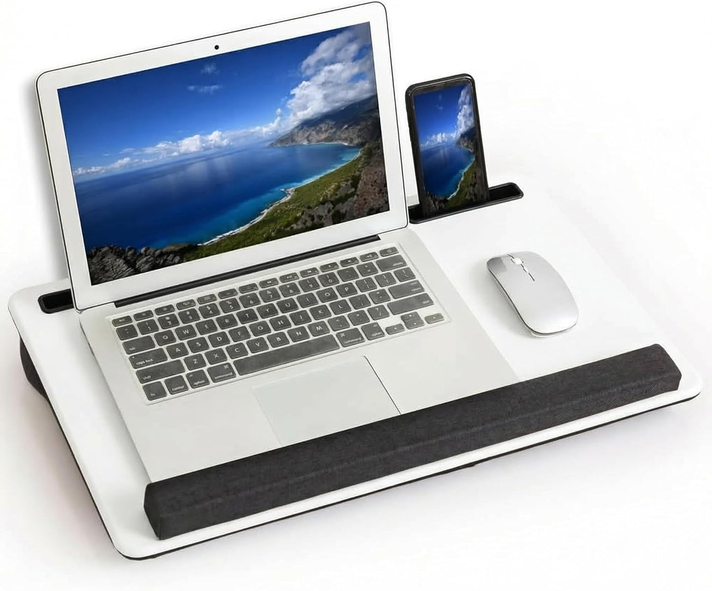 Lap Desk Home Office Lap Desk Portable Laptop Desk for Left Right - Handers with Whole Mouse Pad Wrist Pad Dual Cushion Phone Tablet Slots Fits Up to 17 Inch Laptops
