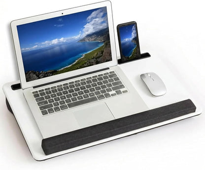 Lap Desk Home Office Lap Desk Portable Laptop Desk for Left Right - Handers with Whole Mouse Pad Wrist Pad Dual Cushion Phone Tablet Slots Fits Up to 17 Inch Laptops