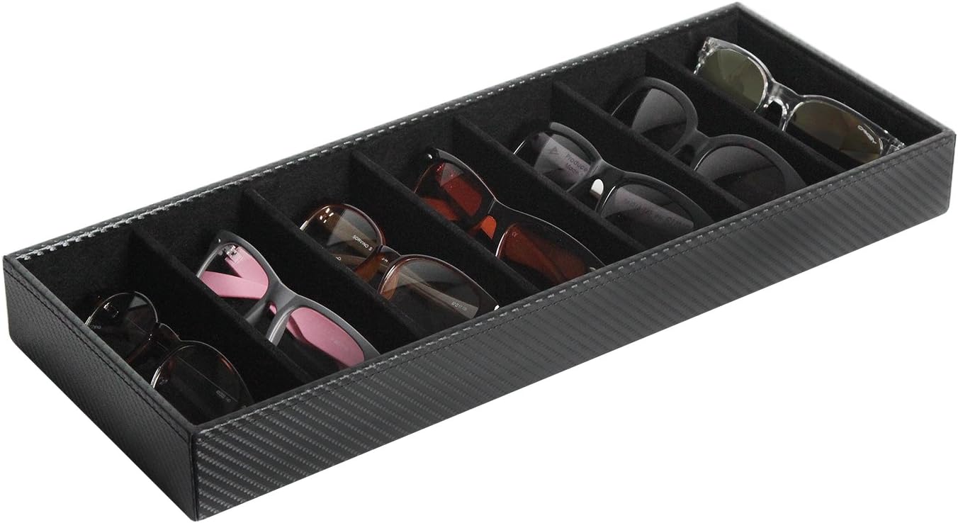 J JACKCUBE DESIGN 7 Slot Sunglasses Organizer, Leather Eyeglass Storage Tray Box for Table, Desk, or Drawer - MK378
