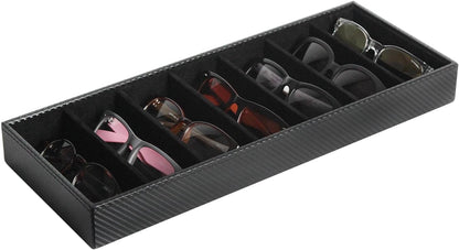 J JACKCUBE DESIGN 7 Slot Sunglasses Organizer, Leather Eyeglass Storage Tray Box for Table, Desk, or Drawer - MK378
