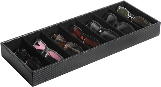 J JACKCUBE DESIGN 7 Slot Sunglasses Organizer, Leather Eyeglass Storage Tray Box for Table, Desk, or Drawer - MK378